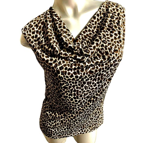 Woman’s Peck and Peck Tan Brown and Black Leopard Tank Top in Size 4 6 Small - Picture 1 of 10